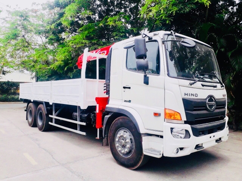 Xe Tải Hino Thùng Lửng Gắn Cẩu Unic 344K 15 Tấn