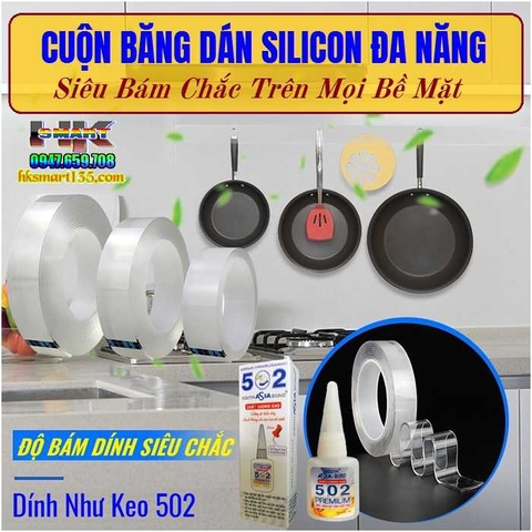 CUỘN BĂNG SILICON TRONG SUỐT 2 MẶT SIÊU DÁN DÍNH MỌI ĐỒ VẬT