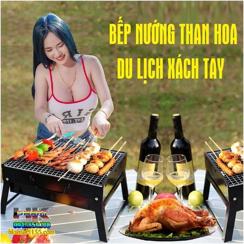 BẾP NƯỚNG THAN HOA DU LỊCH XÁCH TAY KÈM VỈ NƯỚNG LOẠI VUÔNG