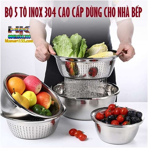 BỘ 5 TÔ INOX CAO CẤP GIÁ RẺ DÙNG CHO NHÀ BẾP
