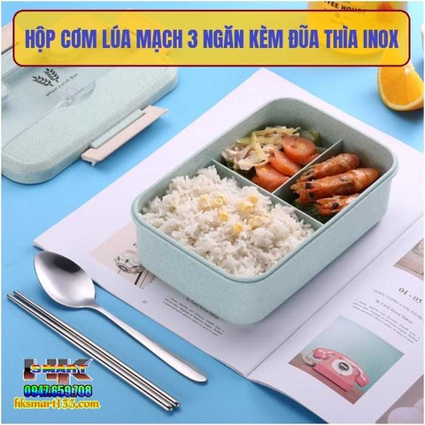 HỘP CƠM LÚA MẠCH 3 NGĂN KÈM ĐŨA THÌA INOX
