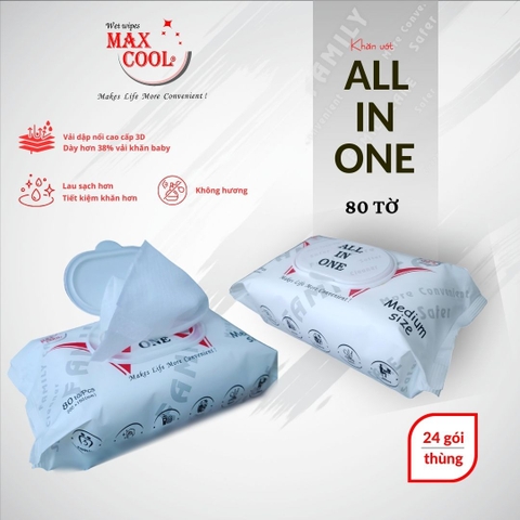 24 gói Khăn ướt Max Cool ALL IN ON Medium ( 80tờ) - không hương