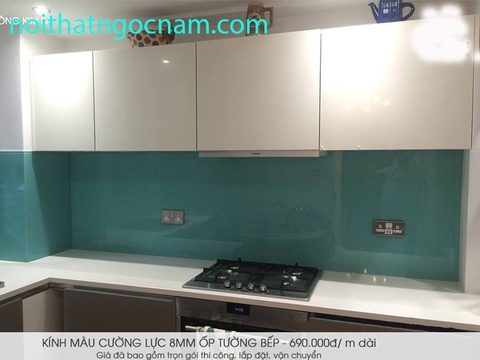 kính ốp bếp màu xanh nước biển