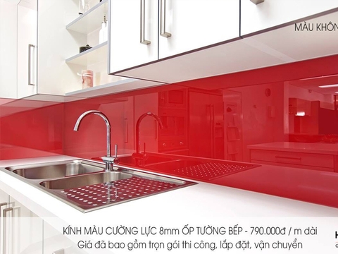 Kính ốp bếp màu đỏ