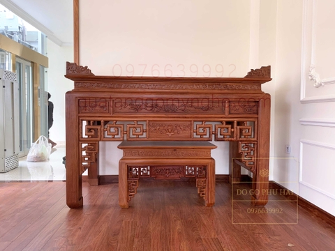 Bàn thờ án gian mẫu chạm sen gỗ gõ đỏ