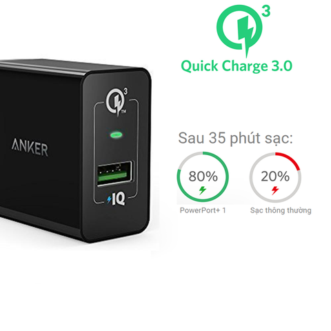 Sạc Anker 1 Cổng 18w, Quick Charge 3.0 (có PowerIQ) - [PowerPort+ 1] - A2013