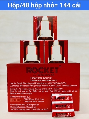 Bao cao su Rocket Hộp 3 chiếc (gai nổi + 5% benzocaine nhũ dịch)