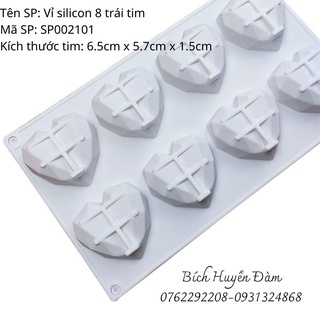 Vỉ silicon 8 trái tim đổ rau câu, socola, muffin, cookie