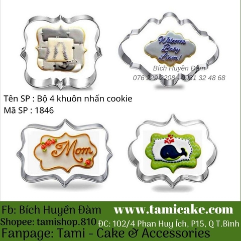 Bộ 4 khuôn nhấn cookie inox 1846