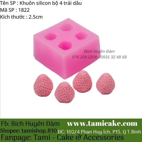 Khuôn silicon bộ 4 trái dâu 1822