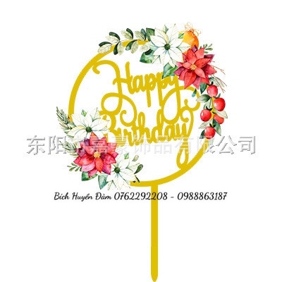 QUE CẮM CHỮ HAPPY BIRTHDAY HOA