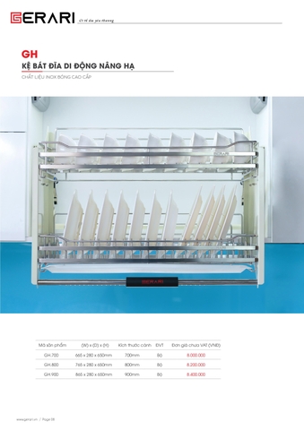 Kệ bát đĩa di động nâng hạ Inox 304 (Bóng cao cấp)