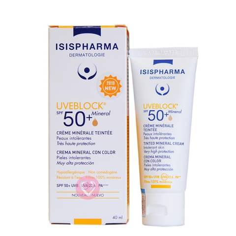 Chống nắng có màu cho da nhạy cảm, dễ kich ứng Isis Pharma UveBlock Mineral Tinted SPF50