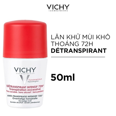 Lăn khử mùi ngăn mồ hôi, khô thoáng 72h Vichy Detranspirant Intensif 50ml