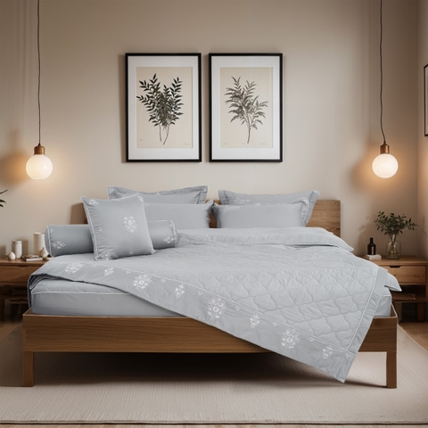 Bộ chăn ga gối Everon mầu ghi xám