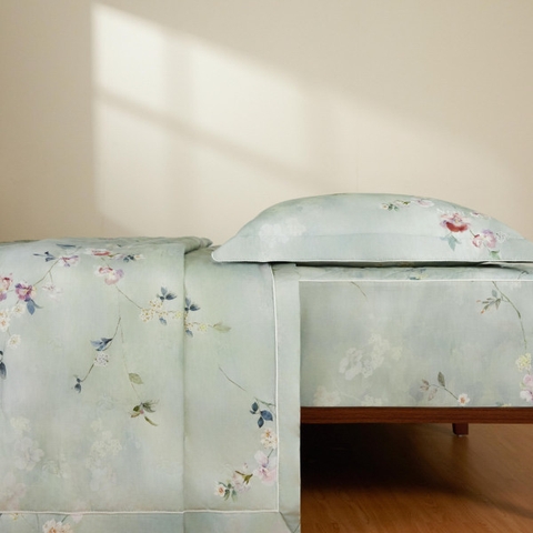 Bộ chăn ga gối Everon hoa nhẹ nhàng kết hợp đệm Everon dầy