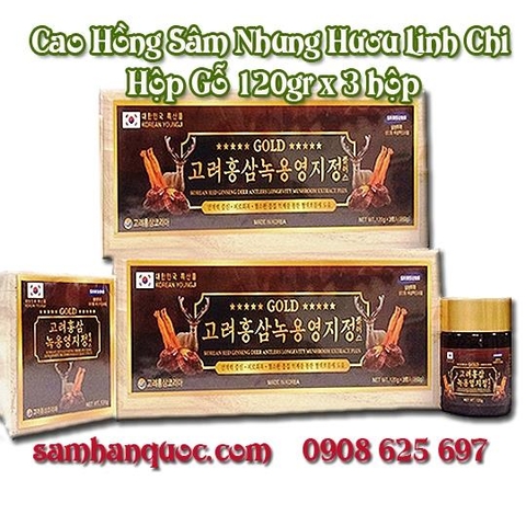 Cao Hồng Sâm Nhung Hươu Linh Chi 120gr x 3 hộp gỗ