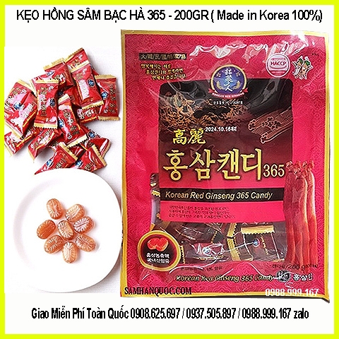 Kẹo Hồng Sâm Bạc Hà 365 Korea 200g