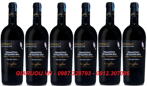 BÁN RƯỢU VANG Ý NGON 18.5 ĐỘ PATRISSO PRIMITIVO DI MANDURIA GIÁ RẺ NHẤT BÁN RƯỢU VANG Ý NGON 18.5 ĐỘ PATRISSO PRIMITIVO DI MANDURIA GIÁ RẺ NHẤT