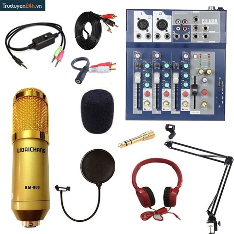 Combo thu âm số 23: Mixer Yamaha F4 mic BM900+ Full phụ kiện.