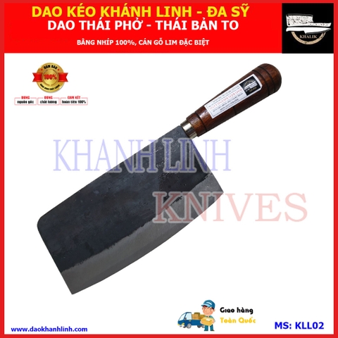 Dao thái nhà bếp, dao phở thái bằng nhíp xe 100%, cán gỗ lim - Dao Khánh Linh - Đa Sỹ KLL02