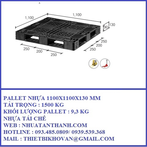 PALLET NHỰA 1100X1100X130 MM MÀU ĐEN