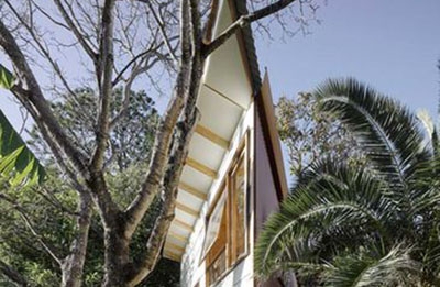 Kiến trúc nhà đẹp 2 tầng mặt bằng hình tam giác tràn ngập cây xanh