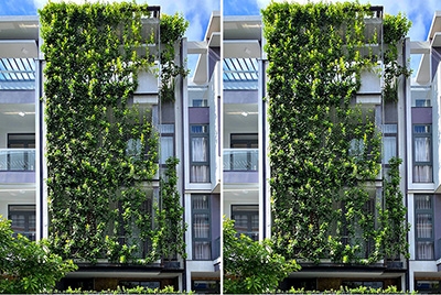 Thiết kế thi công nhà phố 4 tầng để ở với không gian xanh mát