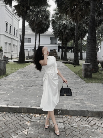 Đầm dự tiệc dáng xòe lệch vai choàng cổ sang trọng Alvin Store 0882