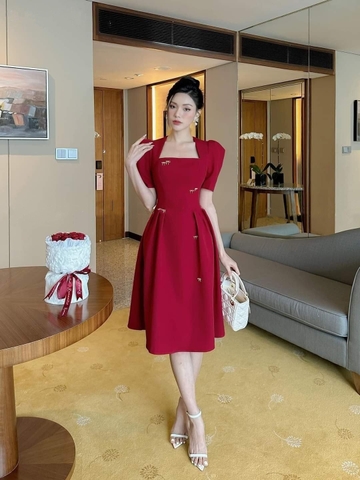 Đầm dự tiệc dáng xòe cúp tay con kèm nơ đá sang trọng Alvin Store 1605 (Đen)