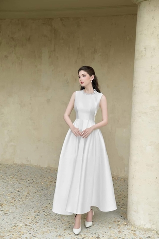 Đầm dự tiệc dáng xòe dài sát nách phối dây ngọc sang trọng Alvin Store 2943