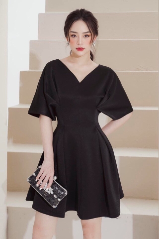 Đầm xòe kiểu chữ A tay liền xếp ly (Hồng cam)