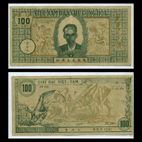 100 Đồng 1947 Con Trâu Xanh (Bác Hồ nhỏ) Việt Nam Dân Chủ Cộng Hòa