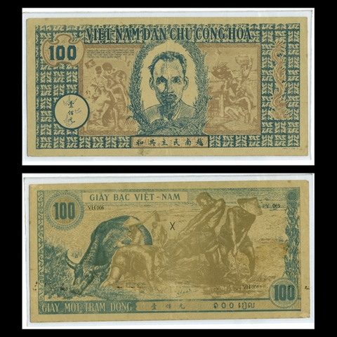 100 Đồng 1947 Con Trâu Xanh (Bác Hồ nhỏ) Việt Nam Dân Chủ Cộng Hòa - Bạc Giả