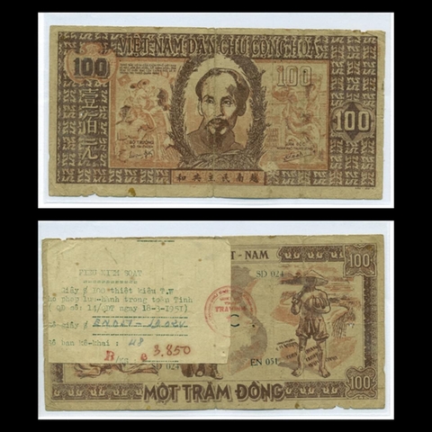 100 Đồng 1948 Một Trăm Đỏ  (Bác Hồ lớn) Việt Nam Dân Chủ Cộng Hòa