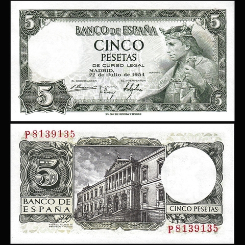 Spain (Tây Ban Nha) 5 pesetas 1954
