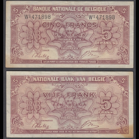 Belgium (Bỉ) 5 francs 1943