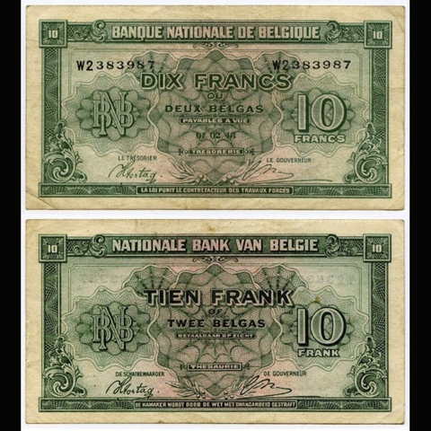 Belgium (Bỉ) 10 francs 1943
