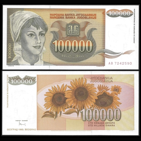 Yugoslavia (Nam Tư) 100000 dinara 1993