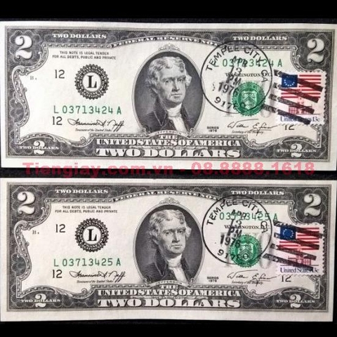2 usd Mỹ dán 1 tem năm 1976