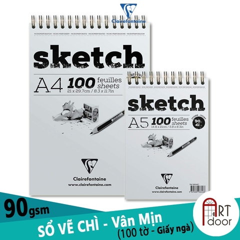 Sổ vẽ chì CLAIREFONTAINE Sketch giấy Ngà mỏng 90gsm (vân mịn)