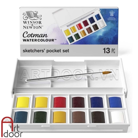 Bộ màu Nước Nén WINSOR & NEWTON Cotman (hộp nhựa kèm 1 cọ)