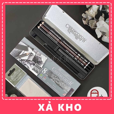 Bộ dụng cụ vẽ chì CRETACOLOR Charcoal than Thô (hộp thiếc) - 8 món (46008) - [xả kho]