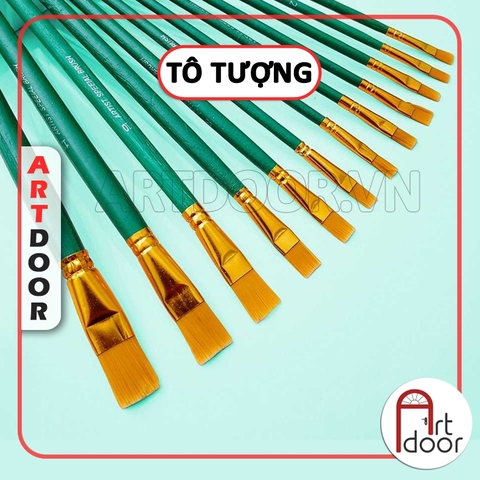 Cọ tô tượng, tô đất sét, vẽ màu Acrylic custom áo (cán Xanh đầu Vàng) lông mượt mềm mại