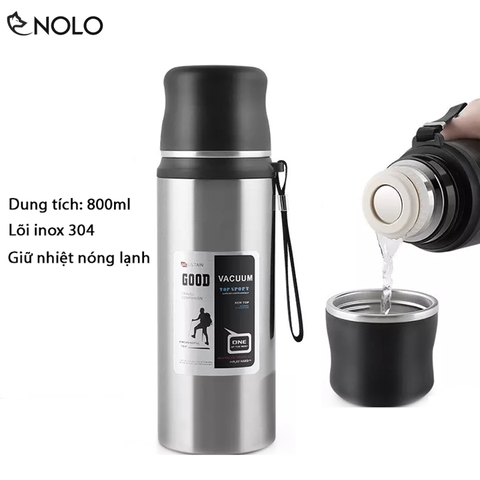 Bình Giữ Nhiệt 800ml Dododios LHC6180 Lõi Inox 304 Phần Nắp Có Thể Dùng Làm Cốc Chuyên Thể Thao Đời Sống