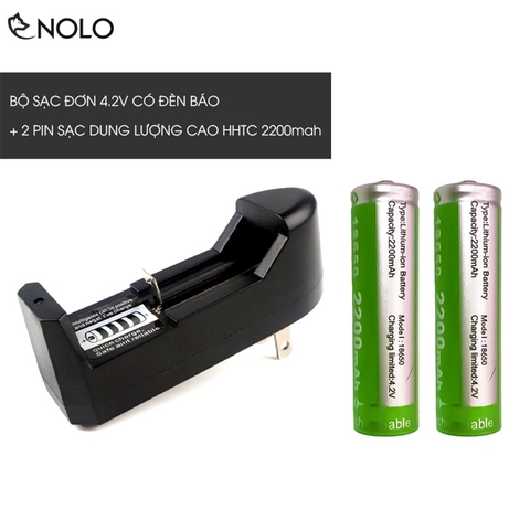 Combo Sạc Đơn 4,2v Có Đèn Báo Và 2 Pin Sạc IMR 18650 Dung Lượng Cao HHTC 2200mah Vỏ Xanh Dùng Cho Quạt Đèn Pin Loa Máy Nghe Kinh