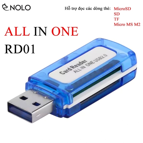 Đầu Đọc Thẻ Nhớ Cổng USB 2.0 All Reader In One Model RD01 Hỗ Trợ Đọc Thẻ MicroSD, SD, TF, MS Micro M2 Plug And Play