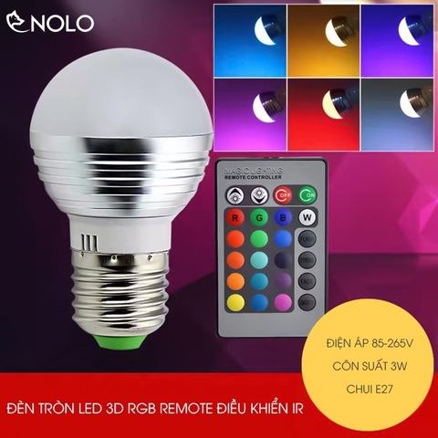 Bộ Đèn Tròn Led 3D RGB Đổi Nhiều Màu Có Remote Điều Khiển Từ Xa IR Công Suất 3W Chui Đèn E27 Điện Áp 85 Đến 265V