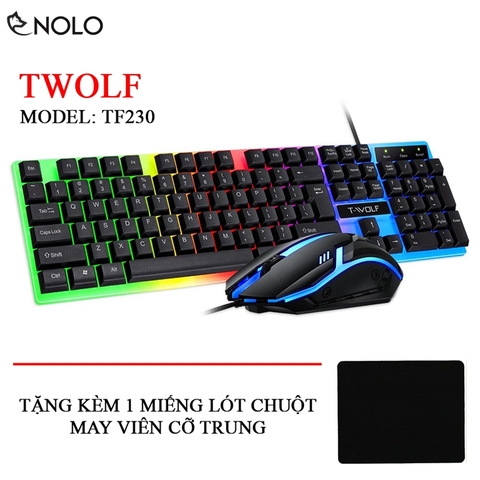 Combo Bộ Bàn Phím Giả Cơ Và Chuột Gaming Gear TWOLF TF230 Led RGB 3D Dây Dài 1,3M Chui USB Tặng Kèm Lót Chuột May Viền