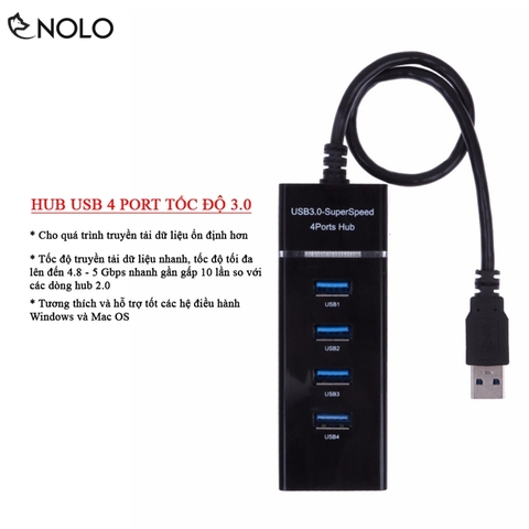 Bộ Hub Chia Cổng USB Chuẩn Tốc Độ 3.0 Model HB03 Có 4 Port Dây Cáp Dài 30cm Hỗ Trợ Win 10